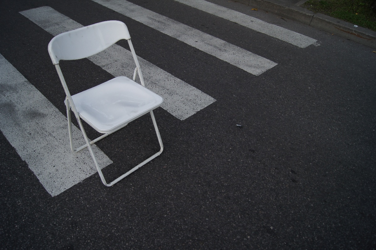 Chair in the middle of the road.  Parnu city (Pärnu).