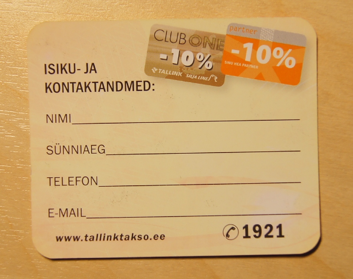 Карта с наклейками такси Tallink Takso. Helsinki Knife Show 2012.