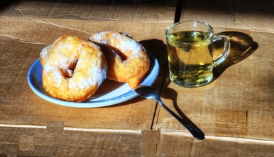 Donuts and green Chinese tea