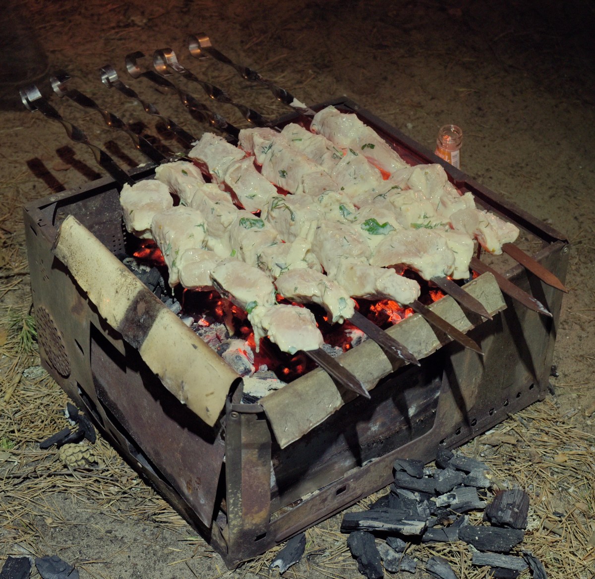 Шашлык на мангале.  Новый год на природе, Палдиски.